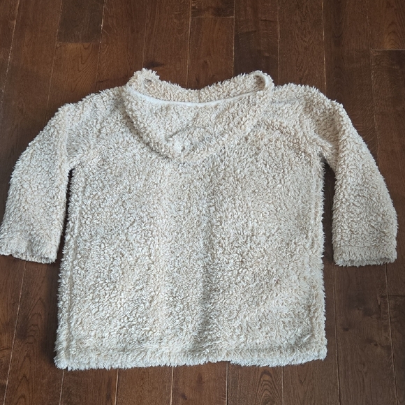 Kensie Hooded Sherpa Open Cardigan Coat Soft Cream Snuggly Jacket S/M Like New - Picture 6 of 6